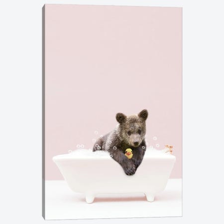 Bear Cub In Bathtub Canvas Print #TTP8} by Tiny Treasure Prints Canvas Artwork