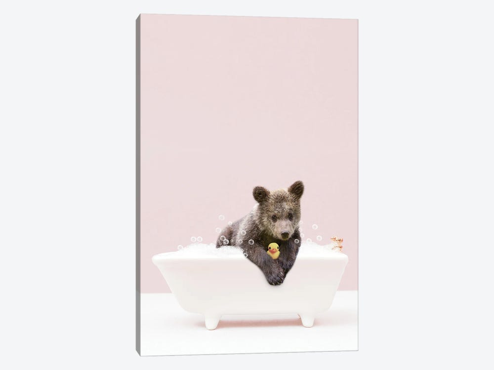 Bear Cub In Bathtub by Tiny Treasure Prints 1-piece Art Print