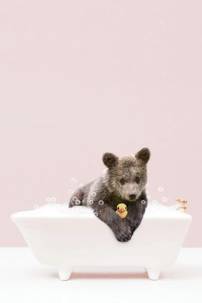 Brown Bears: Bear Cub In Bathtub by Tiny Treasure Prints