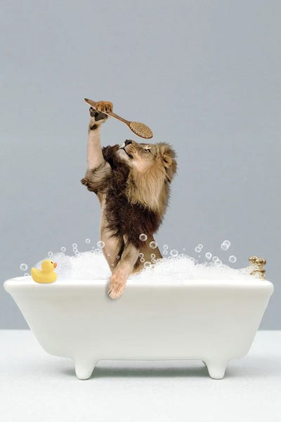 Bathroom Break: Lion In A Bathtub by Tiny Treasure Prints