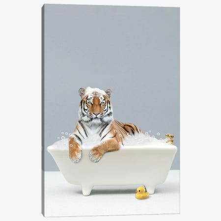 Tiger In A Bathtub Canvas Print #TTP91} by Tiny Treasure Prints Canvas Artwork