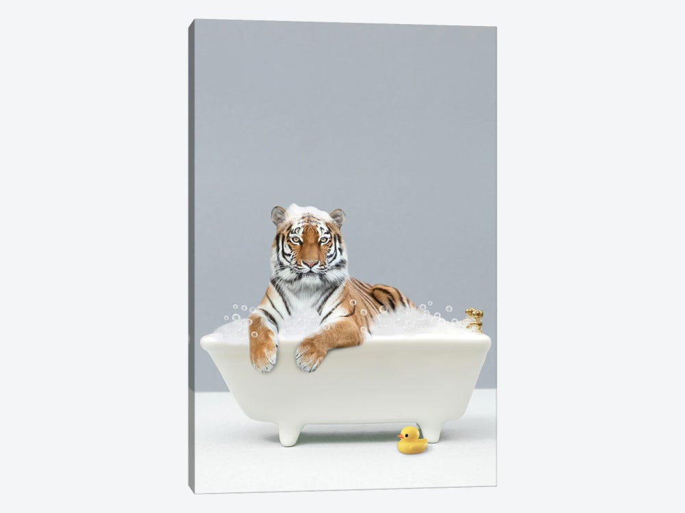 Tiger In A Bathtub by Tiny Treasure Prints 1-piece Canvas Print