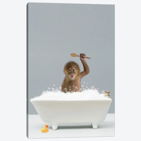 Monkey In A Bathtub Canvas Print #TTP92} by Tiny Treasure Prints Canvas Wall Art