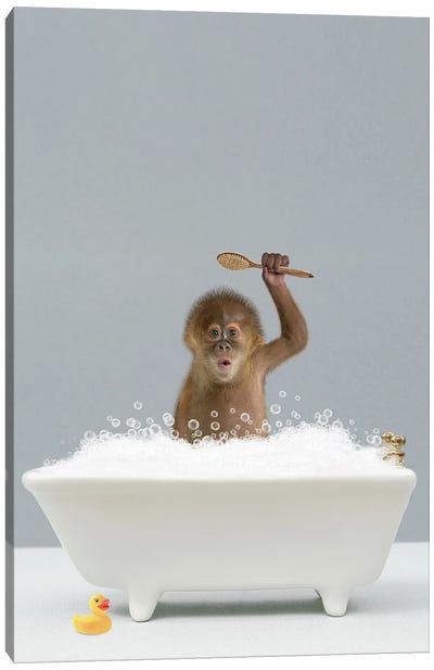 Monkey In A Bathtub Canvas Art Print - Monkey Art