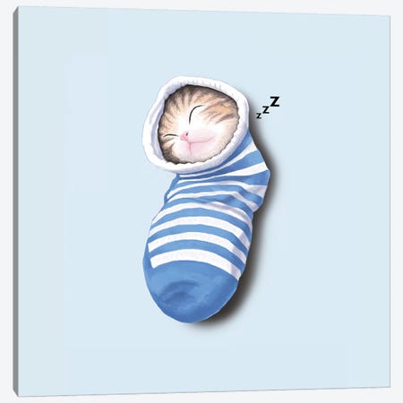 Cat In The Sock Canvas Print #TUM17} by Tummeow Canvas Print