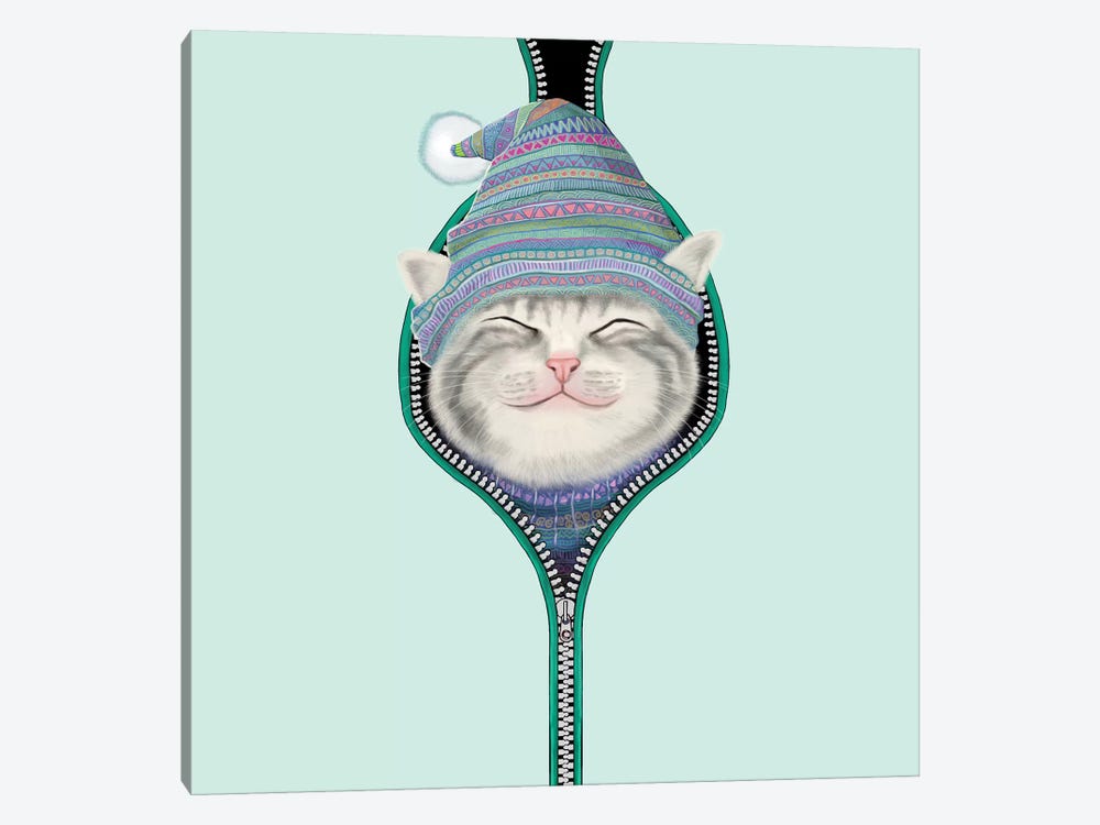 Cat In The Zip by Tummeow 1-piece Canvas Wall Art