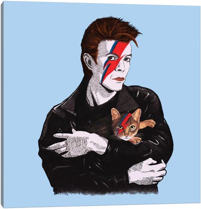 David & The Cat Canvas Art Print - David Bowie