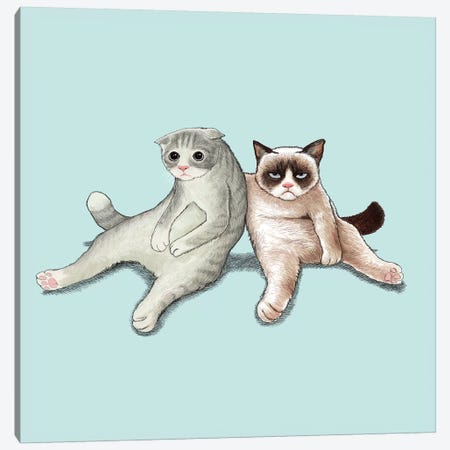 Angry Cat And Friend Canvas Print #TUM2} by Tummeow Art Print