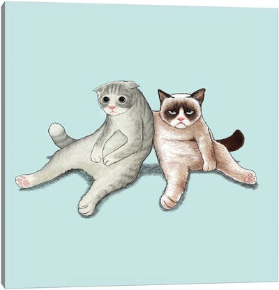 Angry Cat And Friend Canvas Art Print - Tummeow