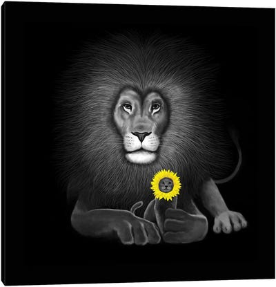 Lion Canvas Art Print - Black, White & Yellow Art