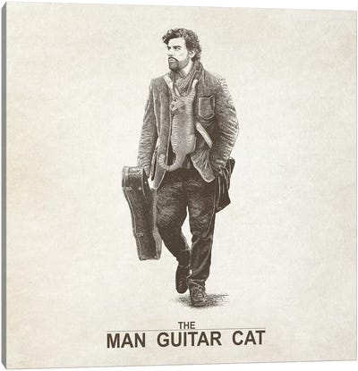 The Man Guitar Cat Canvas Art Print - Hipster Art
