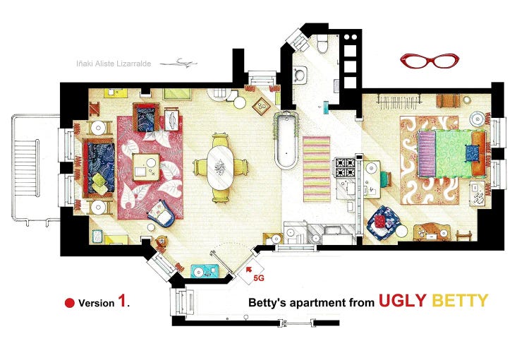 V.1 Floorplan Of Betty Suarez's Apartment From Ugly Betty