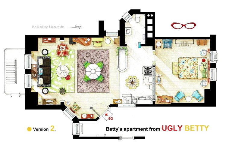 V.2 Floorplan Of Betty Suarez's Apartment From Ugly Betty