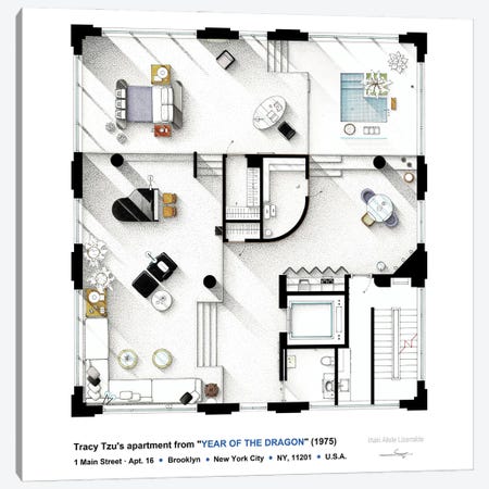 Floorplan Of Tracy Tzu's Apt. From Year Of The Dragon Canvas Print #TVF102} by TV Floorplans & More Canvas Art Print