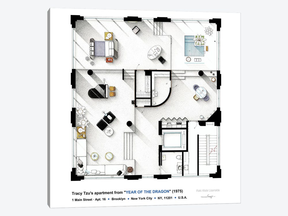 Floorplan Of Tracy Tzu's Apt. From Year Of The Dragon by TV Floorplans & More 1-piece Canvas Print