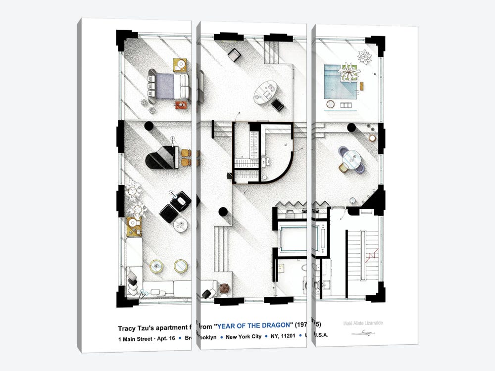 Floorplan Of Tracy Tzu's Apt. From Year Of The Dragon by TV Floorplans & More 3-piece Canvas Print
