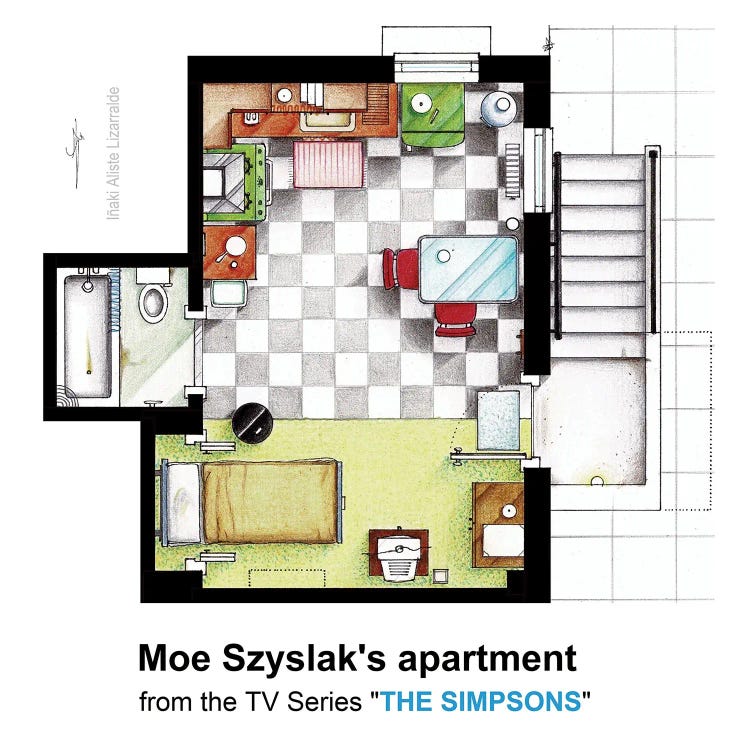 Floorplan Of Moe Szyslak's Apt. From The Simpsons