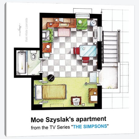 Floorplan Of Moe Szyslak's Apt. From The Simpsons Canvas Print #TVF104} by TV Floorplans & More Canvas Artwork