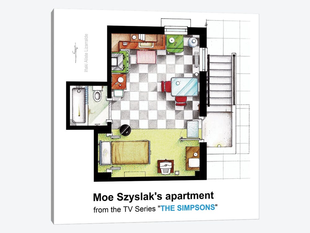 Floorplan Of Moe Szyslak's Apt. From The Simpsons by TV Floorplans & More 1-piece Canvas Art Print