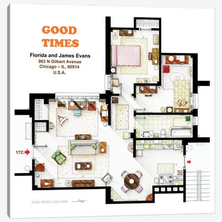 Floorplan From The Tv Series Good Times Canvas Print #TVF105} by TV Floorplans & More Canvas Wall Art