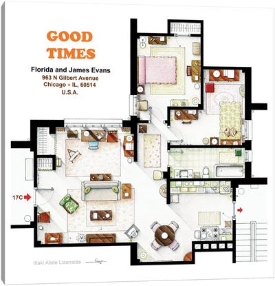 Floorplan From The Tv Series Good Times Canvas Art Print - TV Floorplans & More