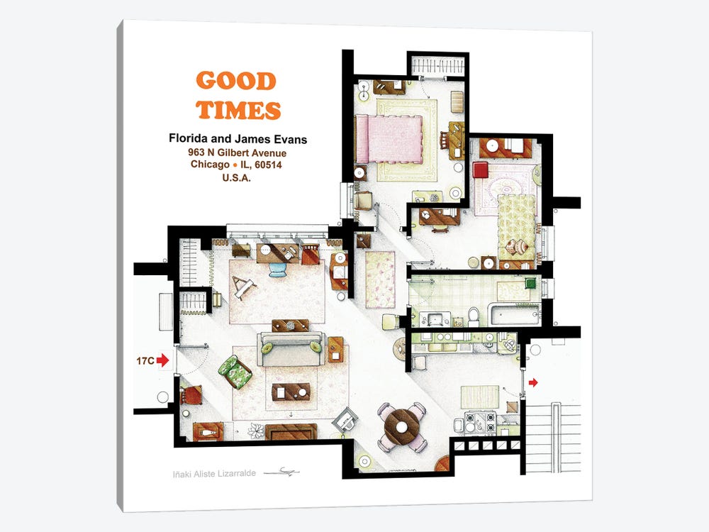 Floorplan From The Tv Series Good Times by TV Floorplans & More 1-piece Canvas Wall Art