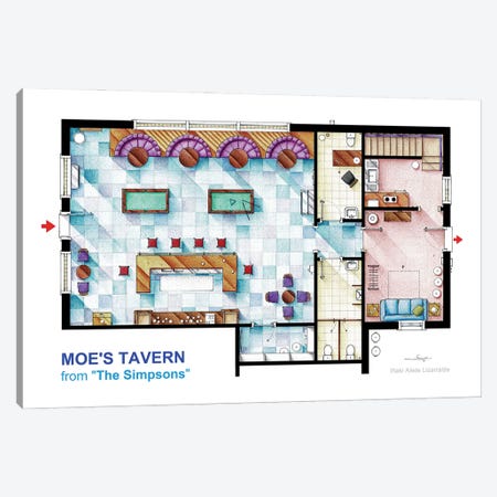 Floorplan Of Moe's Tavern From The Simpsons Canvas Print #TVF106} by TV Floorplans & More Canvas Artwork