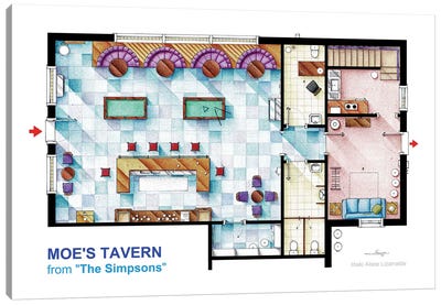 Floorplan Of Moe's Tavern From The Simpsons Canvas Art Print - TV Floorplans & More