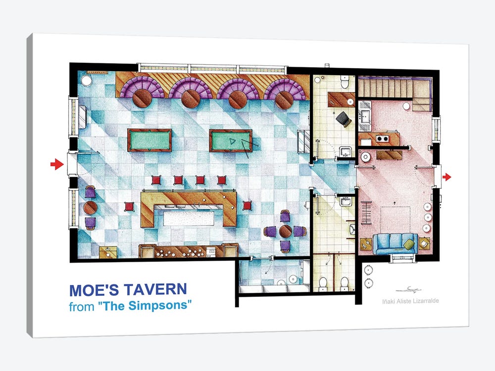 Floorplan Of Moe's Tavern From The Simpsons by TV Floorplans & More 1-piece Canvas Art Print