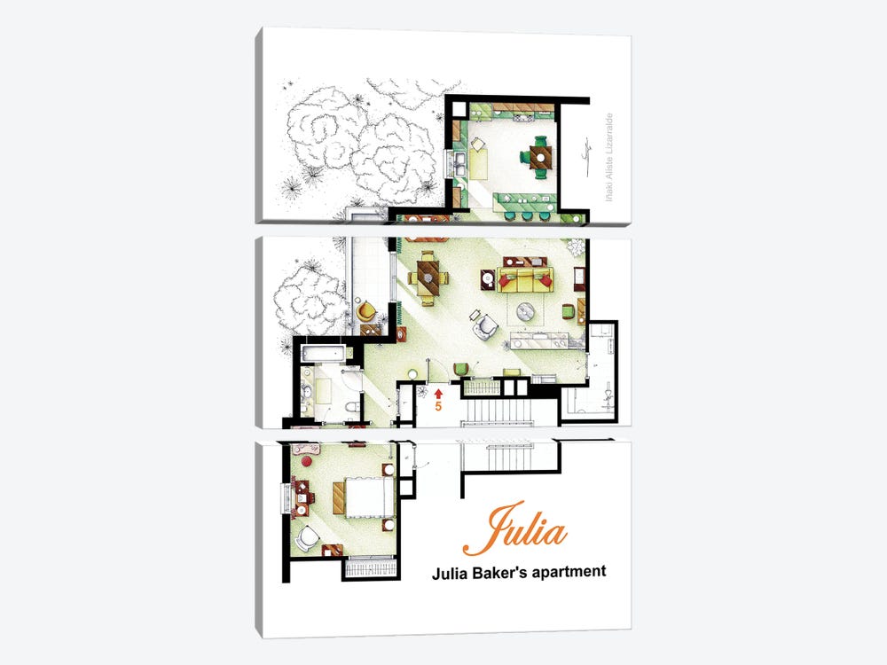 Floorplan From The Tv Series "Julia" by TV Floorplans & More 3-piece Canvas Wall Art