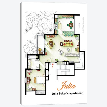Floorplan From The Tv Series "Julia" Canvas Print #TVF107} by TV Floorplans & More Canvas Wall Art