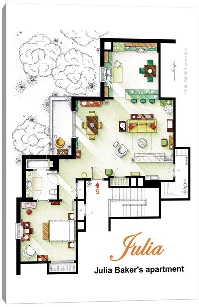 Floorplan From The Tv Series "Julia" Canvas Art Print - TV Floorplans & More