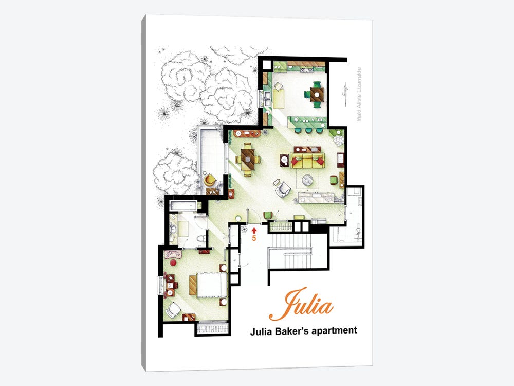 Floorplan From The Tv Series "Julia" by TV Floorplans & More 1-piece Canvas Wall Art