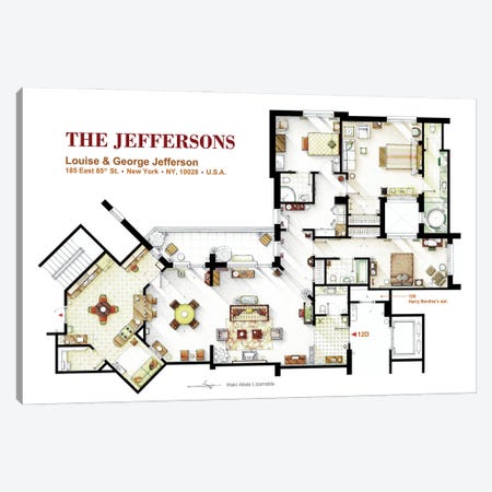 Floorplan From The Tv Series The Jeffersons Canvas Print #TVF108} by TV Floorplans & More Canvas Print