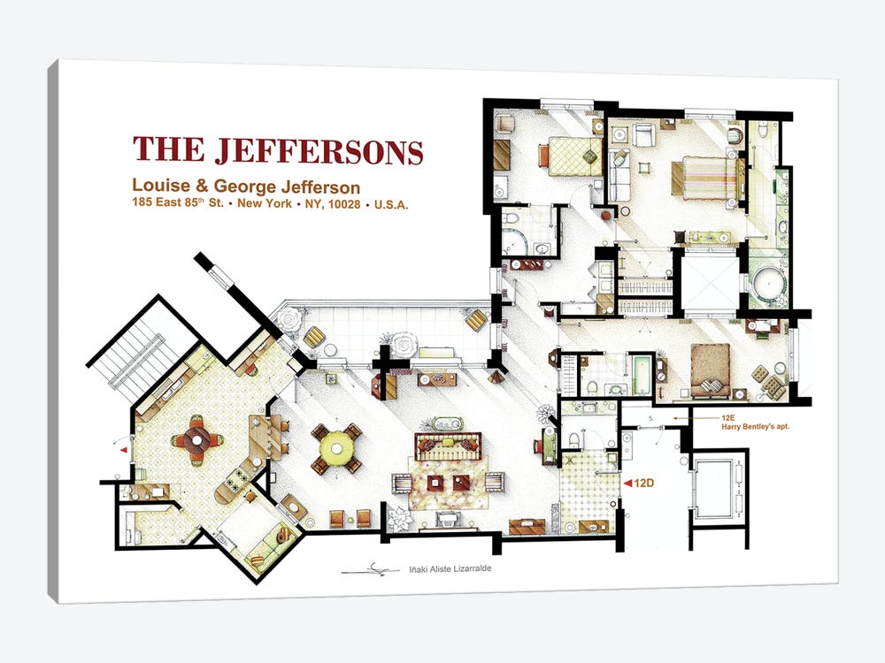 Floorplan From The Tv Series The Jeffersons by TV Floorplans & More 1-piece Canvas Print