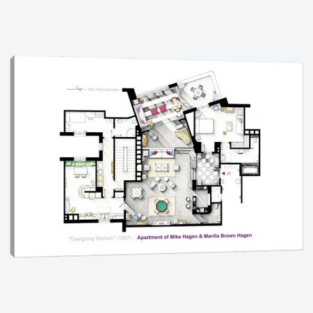 Floorplan From The Movie Designing Woman (1957) Canvas Print #TVF109} by TV Floorplans & More Art Print