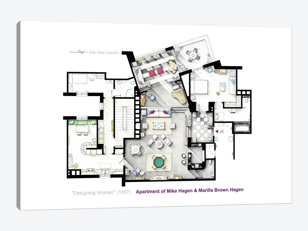 Floorplan From The Movie Designing Woman (1957) by TV Floorplans & More 1-piece Canvas Art