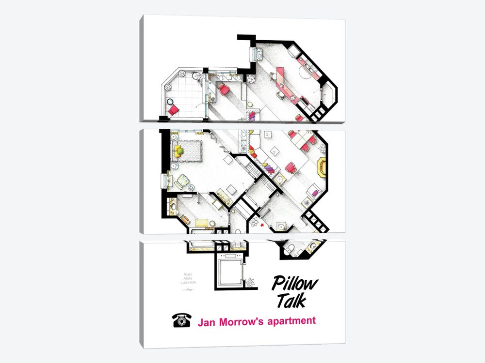 Apartment From Pillow Talk by TV Floorplans & More 3-piece Canvas Art Print
