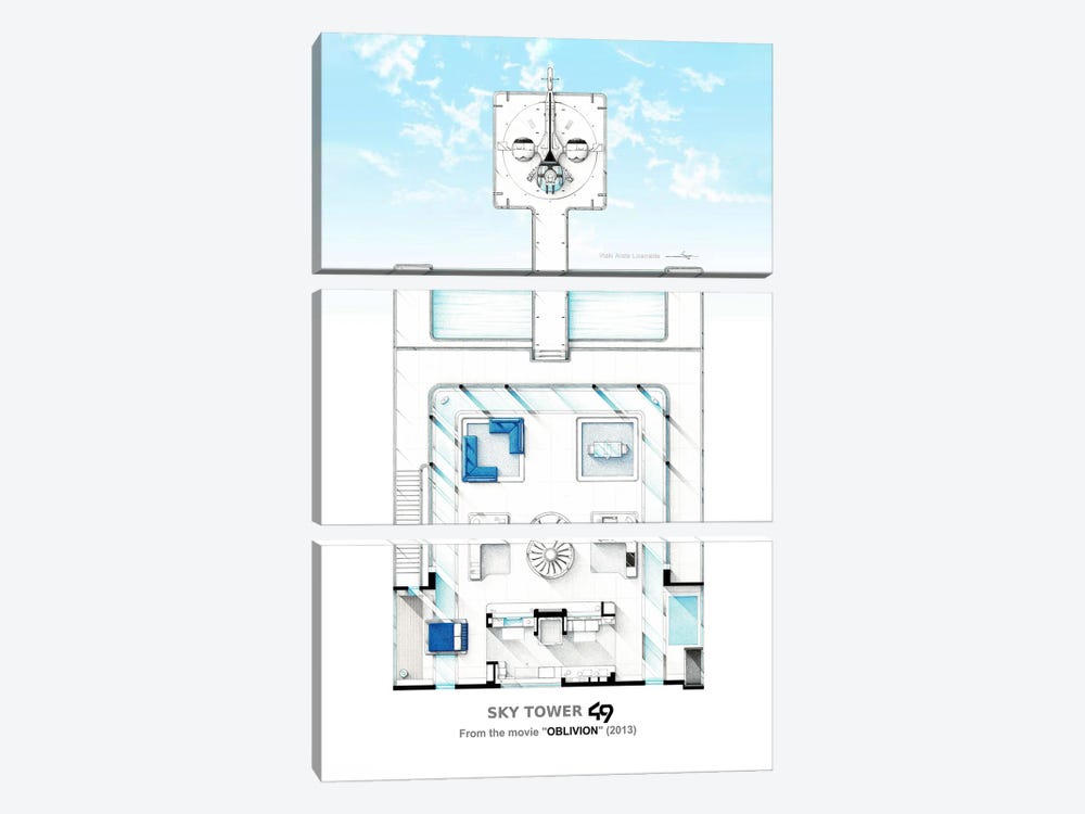 Floorplan From The Movie "Oblivion" (2013) by TV Floorplans & More 3-piece Canvas Wall Art