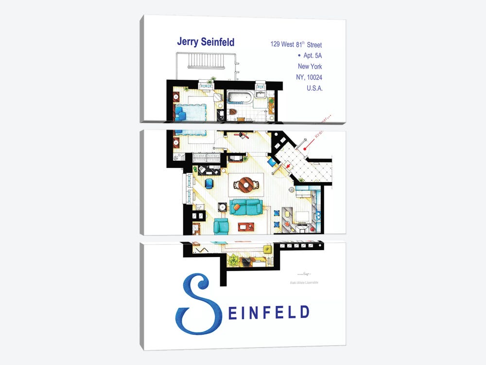 Apartment From Seinfeld by TV Floorplans & More 3-piece Canvas Wall Art