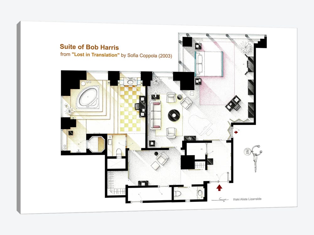 Lost In Translation - Suite Of Bob Harris Floorplan by TV Floorplans & More 1-piece Canvas Art