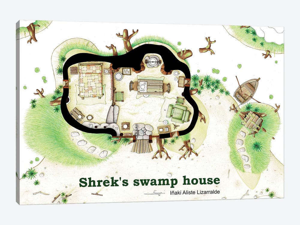 Floorplan Of Shrek's Swamp House by TV Floorplans & More 1-piece Canvas Artwork