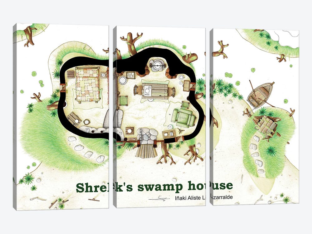 Floorplan Of Shrek's Swamp House by TV Floorplans & More 3-piece Canvas Artwork