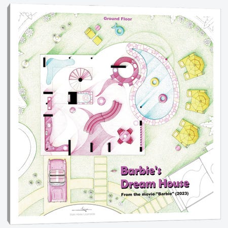 Floorplan Of Barbie's House I Canvas Print #TVF124} by TV Floorplans & More Canvas Wall Art