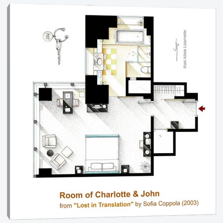 Lost In Translation - Charlotte's Room Floorplan Canvas Print #TVF127} by TV Floorplans & More Canvas Wall Art