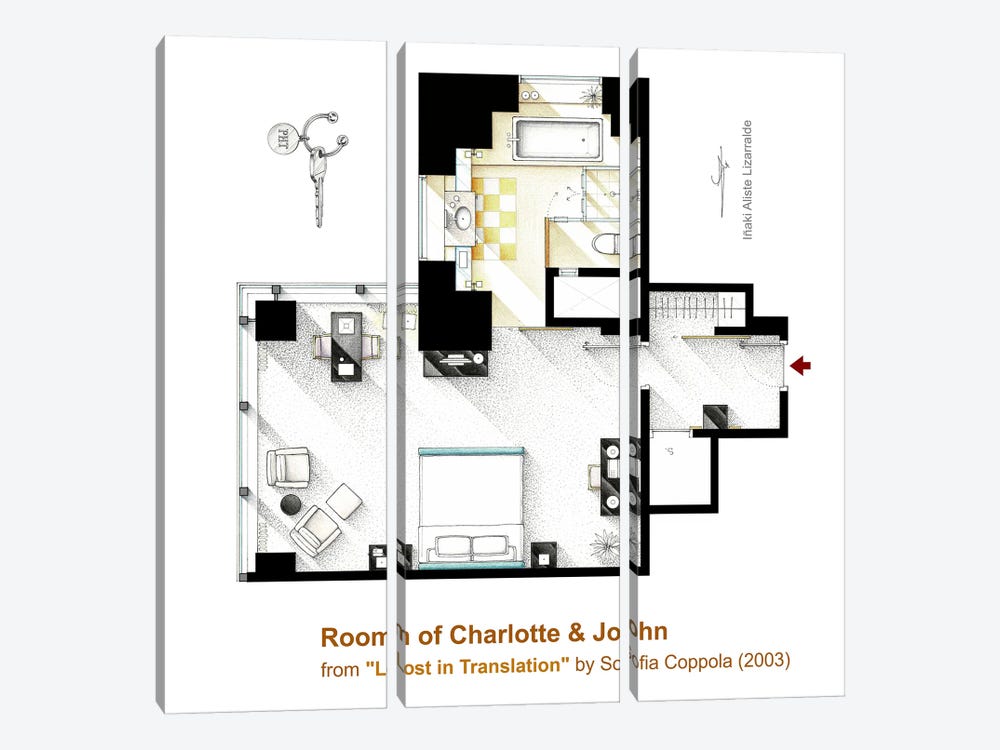 Lost In Translation - Charlotte's Room Floorplan by TV Floorplans & More 3-piece Canvas Art