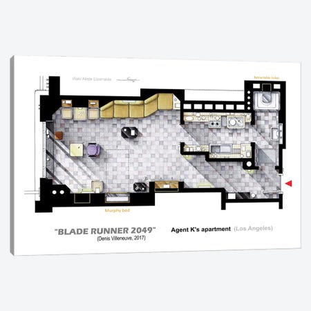 Floorplan Of K's Apt. Blade Runner 2049 Canvas Print #TVF129} by TV Floorplans & More Canvas Print
