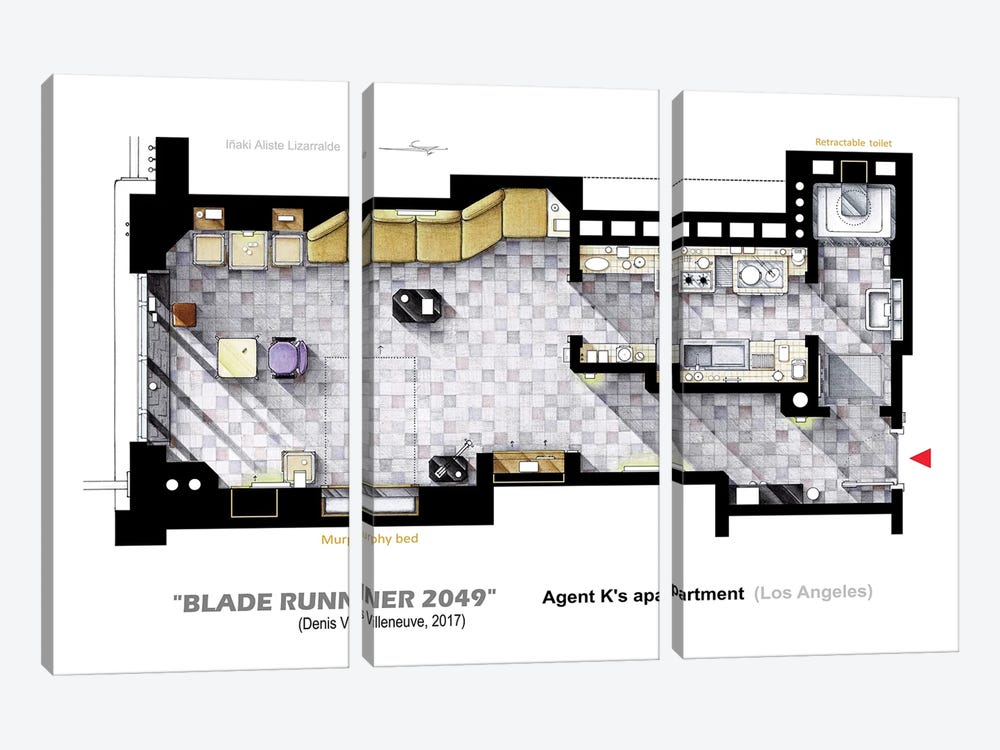 Floorplan Of K's Apt. Blade Runner 2049 by TV Floorplans & More 3-piece Canvas Wall Art