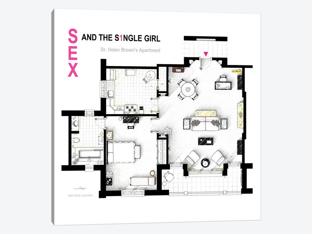 Apartment From Sex And The Single Girl by TV Floorplans & More 1-piece Canvas Print