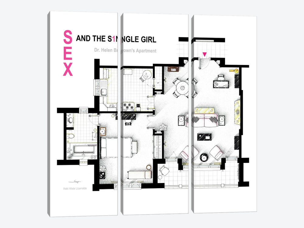 Apartment From Sex And The Single Girl by TV Floorplans & More 3-piece Canvas Art Print